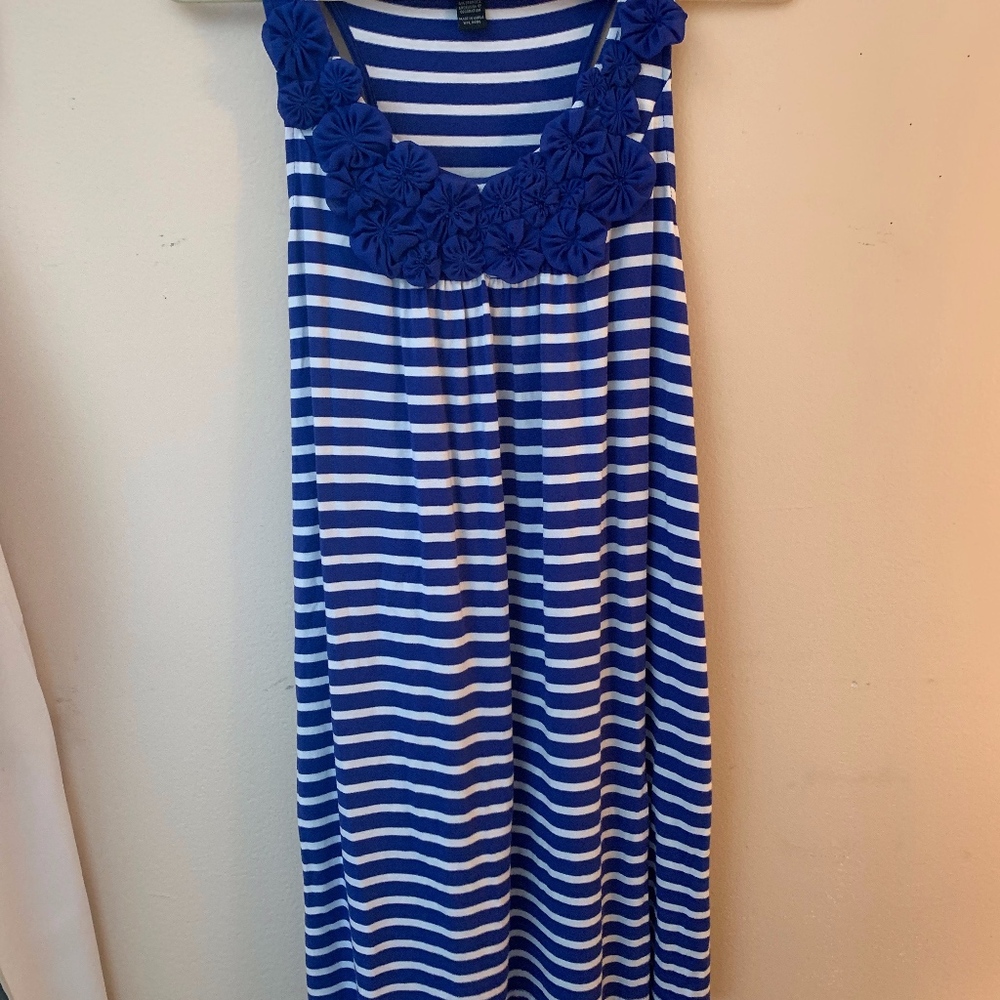 Blue striped dress with flower accent